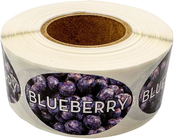 Blueberry Flavor Label - Grocery Store, Bakery, Farmer's Market Food Labels 1.25 x 2 Inch Oval Shape 500 Total Adhesive Stickers