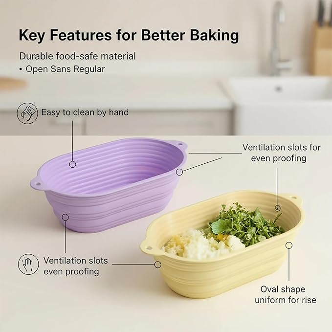 2 Pcs Silicone Bread Proofing Baskets, Collapsible Sourdough Bread Baking Supplies Dough Proofing Box Oven Safe for Artisan Bread Making for Professional and Home Bakers (Yellow and Purple)