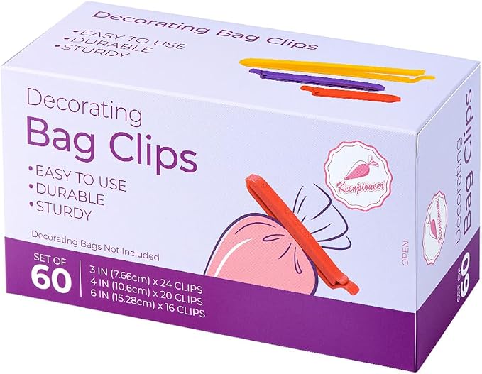 Keenpioneer Decorating/Icing Bag Sealing Clips, 60 Pack, Multipurpose for Food and Snack Storage, 3inch, 4inch and 6inch long | Assorment of Small 24, Medium 20 and Large 16, Food Snack Storage