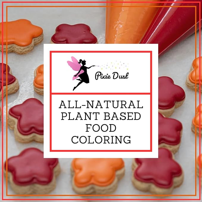 Dye-Free Red and Orange Food Coloring Powders Set | Perfect for cake decor, cookie Frosting, Icing & Drinks | All- Natural, Plant-Based, Kosher, Flavorless | No Carmine, No Annatto | By Pixie Dust | 2 Jars (0.40 oz / 11g Each) 22gr Total.