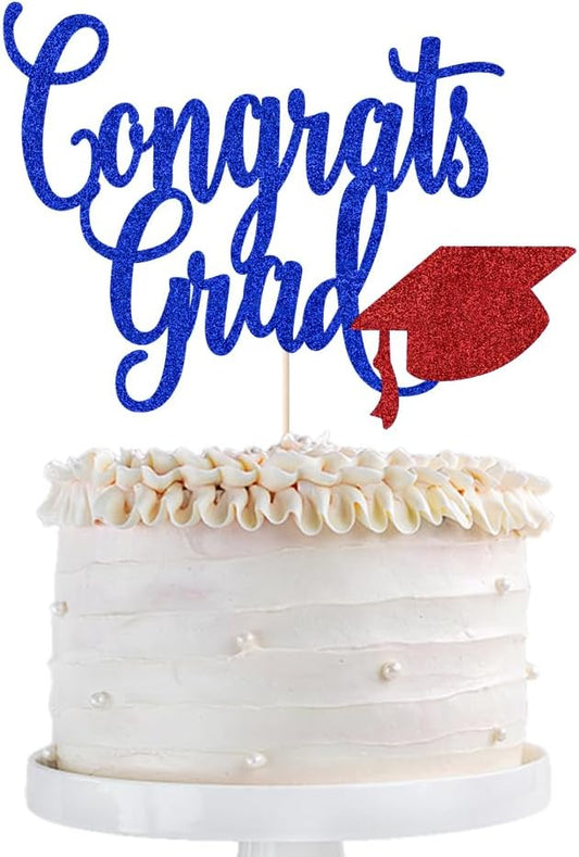 Congrats Grad Cake Topper,2026 Graduation Cake Topper, Congrats Grad Decorations,2026 High School/College/Senior Graduation Party Decorations Supplies. (Congrats Grad Dark blue red)