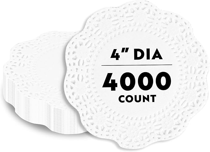 Restaurantware-Pastry Tek 4 x 4 Inch Lace Doilies, 4,000 Decorative Tableware Placemats - Disposable, Round, White Paper Table Doilies, for Birthdays, Or Weddings, Table Decor
