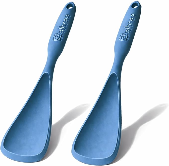 Silicone Spoon Spatula for Cooking - Multifunction Scoop Spatula Spoonula - Heat Resistant Cooking Spoon for Nonstick Cookware - Large Silicone Kitchen Spoon - Seamless Design (Starry Blue,2pcs)