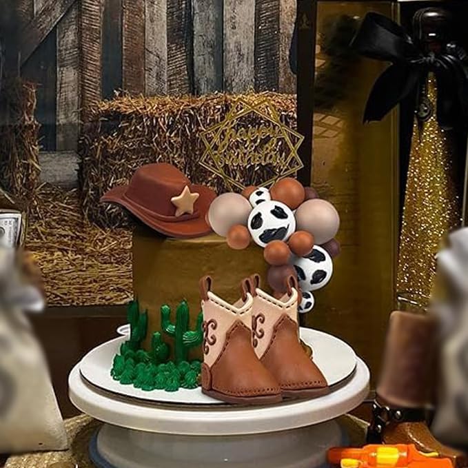 28PCS Cowboy Cake Decorations Hat and Boot Cake Toppers Western Cowboy Birthday Baby Shower for Western Theme Party Favors Supplies