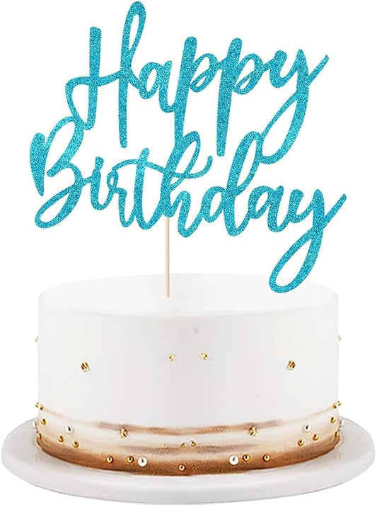 Glitter Happy Birthday Cake Topper, Cake Decoration Suitable For Party Decoration - Anniversary/Birthday (Blue)