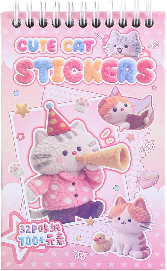 Girl's Cute Sticker Book, Cartoon Cat Theme - 700+ Cute Animal Style Foodie Stickers, for DIY Scrapbooking Journaling Handbook Decoration
