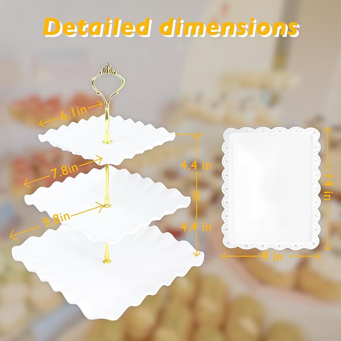 5 Pcs Cupcake Stand Set-Dessert Table Display Set with 2xlarge 3-Tier Cupcake Stands + 3X Appetizer Trays Perfect (Wave)