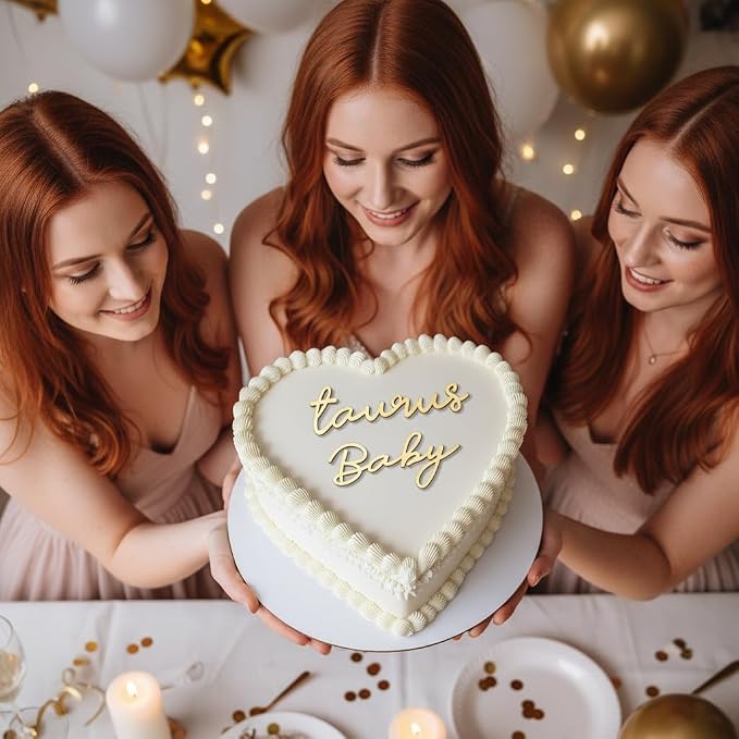 Taurus Cake Topper – Zodiac Birthday Decoration for Taurus Season, Horoscope Party Supplies for Baby or Adult Birthday (Taurus baby golden)