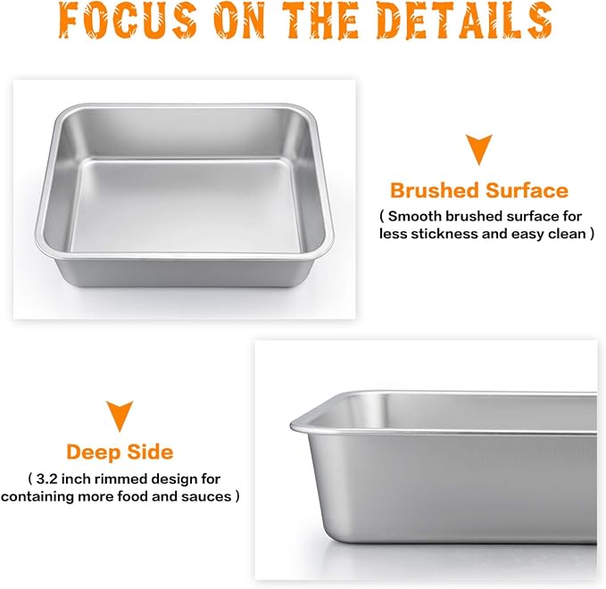 P&P CHEF Lasagna Pan, Rectangular Cake Pan Roaster Pasta Baking Cookie Sheet Pans Stainless Steel, Heavy Duty & Durable, Oven & Dishwasher Safe, 12.7" L x 3.2" H