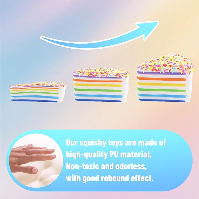 Anboor 2 Pcs Slow Rising Kawaii Scented Rainbow Cake with Squishies Fiidget Toys for Kids Adults Autism Birthday Gifts