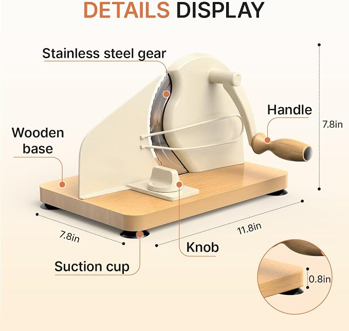 Upgraded Manual Bread Slicer for Homemade Sourdough Bread Adjustable Thickness Bread Cutter with Metal Guide,Hand Crank Bread Slicer with Scale Line&Suction Base,for Perfect Even Slices
