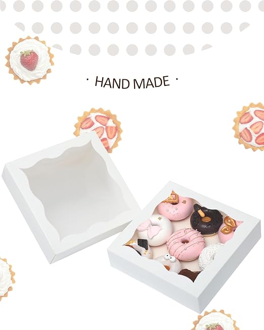 qiqee Auto-pop Up White Pie Boxes with Window 12"x 12"x 3" 120Packs Cookie Donut Bakery Box