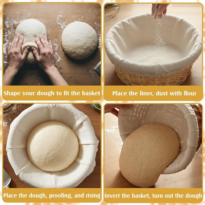 Bread Proofing Basket Cloth Liner 6Pcs Natural Rattan Banneton Liner 9 Inch Round Banneton Bread Proofing Cover Basket Cloth Liner Sourdough Bread Baking Supplies Cloth Bowl Covers for Bread Proofing