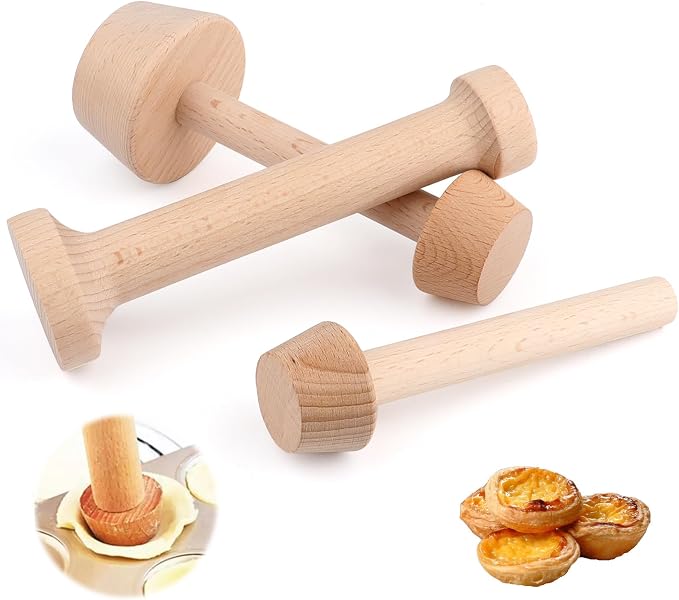 3 Pcs Wooden Tart Tamper Set,Double Sided Pie Pastry Dough Tamper,Natural Beech Wood Pastry Dough Press,Baking Tools for Egg Tarts