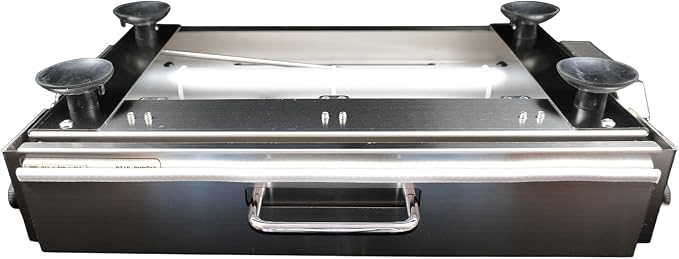 40.9" x 15.5" folding dough sheeter with included sheeter board. Portable manual dough roller machine constructed of stainless steel. Adjustable thickness control.