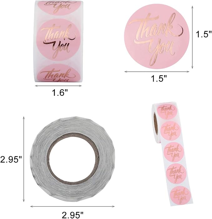 Yoption 1.5" Round Thank You Stickers, 500pcs Pink Mailing Supplies Labels Per Roll, Pink