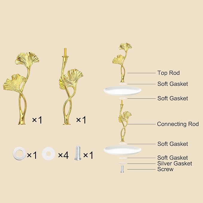 uxcell 2 Tiers Cake Tray Stand Handle Metal Cake Stands Holder Cupcake Dessert Plate Hardware Fitting Holder Rod Stand Handle for Wedding Party Festival Cake Plate, Gold (Flower)