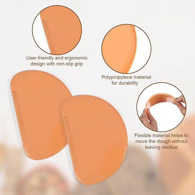 ElevateTech Bowl Scraper 4Pcs Silicone Bread Dough Scraper Bowl SpatulaFlexible Bread Dough ScraperBowl Spatula Multipurpose Good Grip Curved and Flat Edge DoughCutter Orange