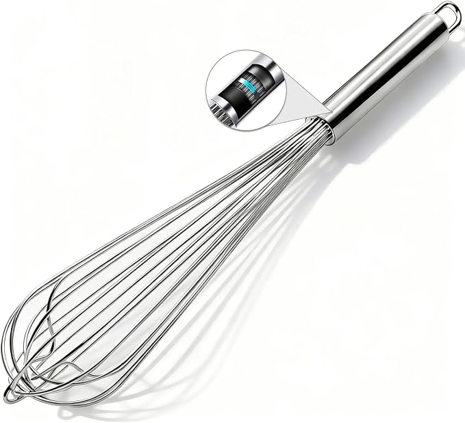 18/10 Stainless Steel Large Whisk, 15.5 inch Heavy Duty Long Whisk Suitable for Deep Pots or Big Bowl, Mixing, Beating, Blending