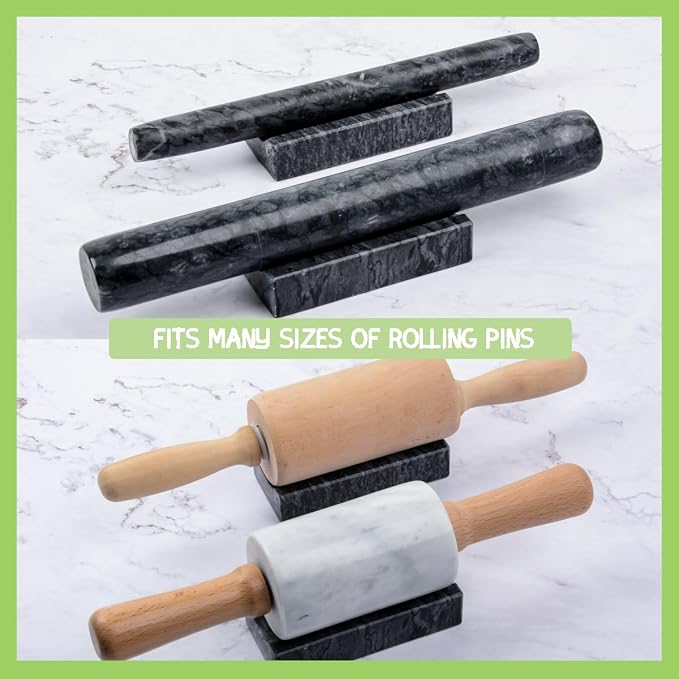 Marble Rolling Pin Holder,Rolling Pin Display Rack,Suitable for Storing Rolling Pin,Pizza Roller,Spoon,Knive,Fork and Other Kitchen Utensils,Set of 2(Black)