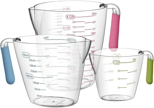 Measuring Cups,3 Pcs Plastic Measuring Cups(1, 2 & 4 Cup),Liquid Measuring Cups For Prepping, Baking and Cooking, Preheated Oven, Dishwasher, Freezer, and Microwave Safe