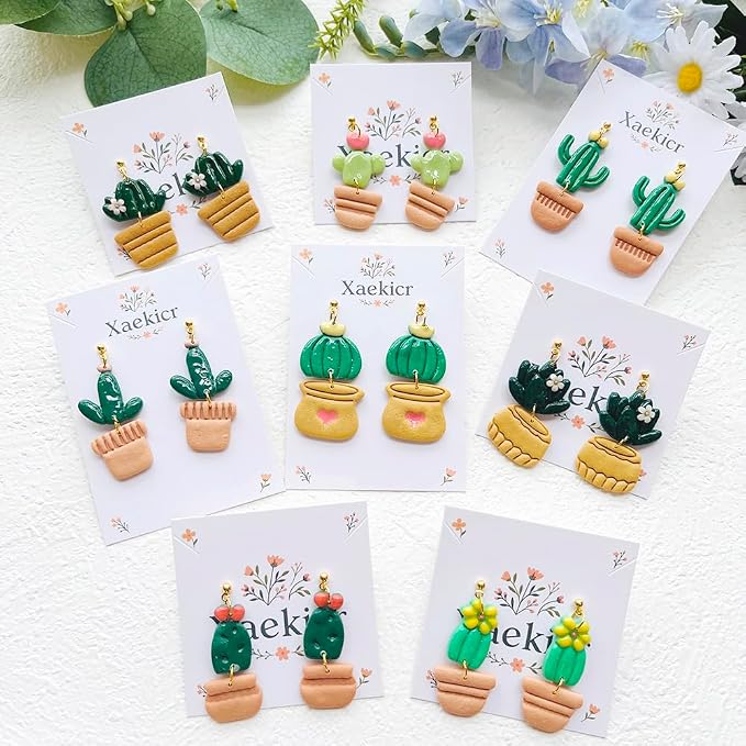 Cactus and Succulent Polymer Clay Cutters Set - 16pcs Cute Cactus Plant & Flower Pot Shapes for DIY Earring Jewelry Making, Soft Clay Crafts, Scrapbooking & Miniature Gardening Decor