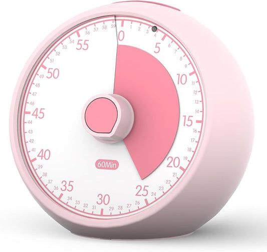 Visual Timer for Kids 60-Minute Countdown Timer with Optional Alarm, Focus Tool for ADHD & Autism, Time Management for Homework, Chores, Office, Kitchen, Teaching & Study Routines (Pink)