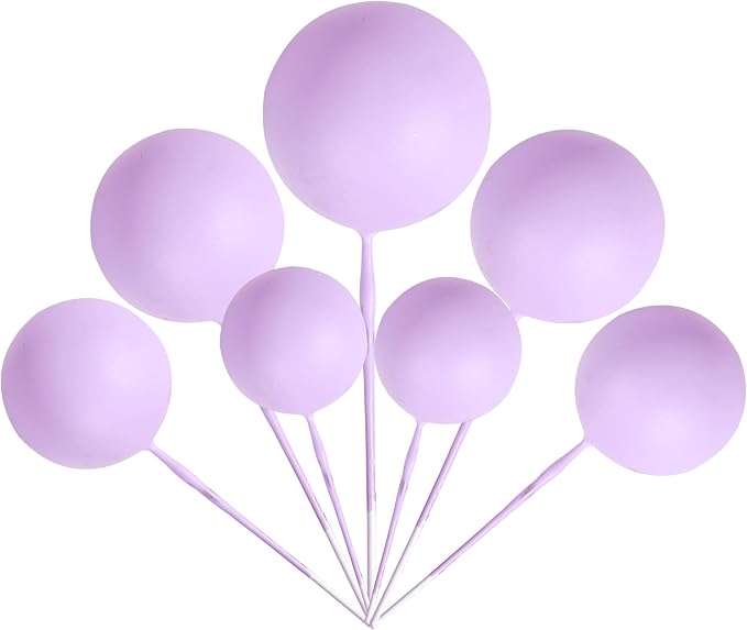24 PCS Balls Cake Toppers Ball Cake Picks Foam Ball Shaped Cupcake Toppers Mini Balloons Baby Shower Cake Decorations for Wedding Enaggement Bridal Shower Birthday Party Supplies Light Purple