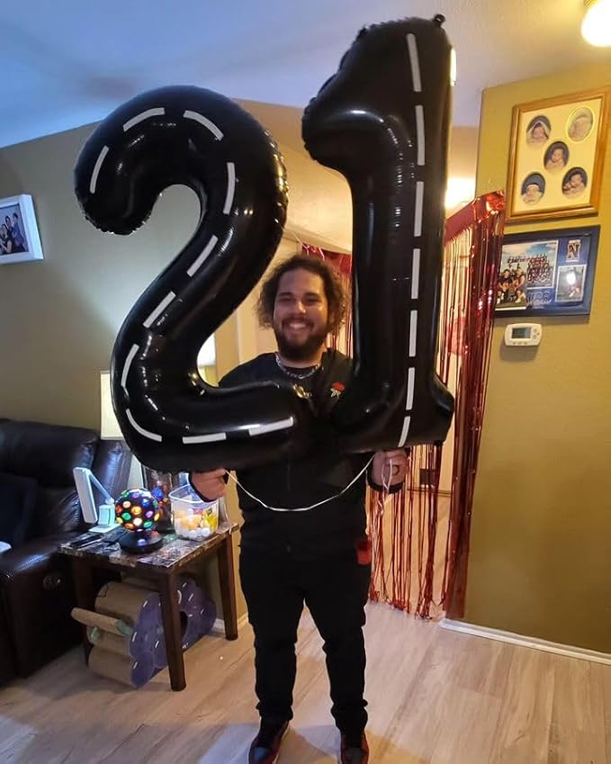 40 Inch Race Car 1 Balloon for First Birthday, 1st Number Balloons Black Race Car Birthday Decorations for Boy Kids Toddler Baby, One Giant Number 1 Balloon
