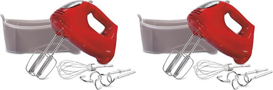 Hamilton Beach 6-Speed Electric Hand Mixer with Whisk,Traditional Beaters,Dough Hooks,Snap-On Storage Case,275 Watts,Red,(Pack of 2)
