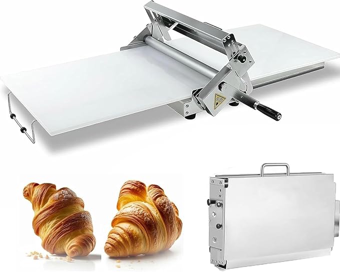 Stainless Steel Dough Sheeter, Folding Manual Dough Roller Machine with Thickness 0-27mm, Sheeter Board Included, Perfect for Pizza, Croissants, Puff Pastry, Home & Commercial Use