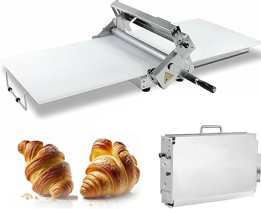 Stainless Steel Dough Sheeter, Folding Manual Dough Roller Machine with Thickness 0-27mm, Sheeter Board Included, Perfect for Pizza, Croissants, Puff Pastry, Home & Commercial Use