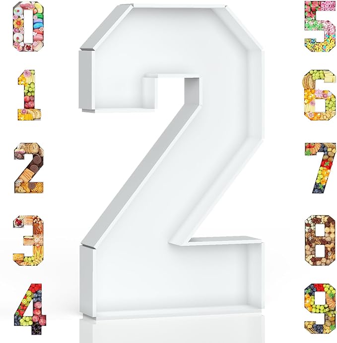 HILAVO Cardboard Number for Charcuterie, 13.7" Fillable Number Boxes for Cupcake Sweet Candy 2nd Birthday Anniversary Party Decorations