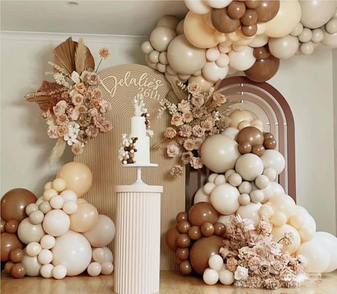 Boho Balloons Garland Arch Kit, 146 Pcs Brown Nude White Balloons Different Sizes for Girls Baby Shower Garden Tea Party Bachelorette Birthday Wedding Decorations