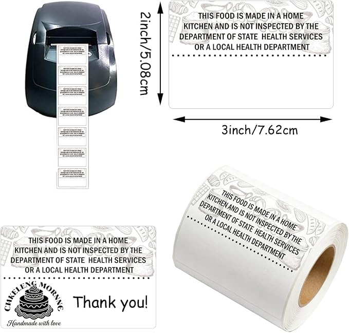 2 x 3 inch Cottage Food Law Thermal Sticker Labels 500 Pcs Customizable Printable Address Label for Business Cup Name Tags Made in Home Kitchen Canning Jar (2 * 3 inch Thermal White)