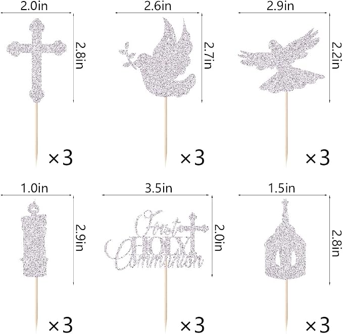 24 piece Silver glitters First Holy Communion Cupcake Toppers Glitter Dove Cross God Bless Cupcake Picks Christian Baby Baptism Theme Cake Decorations for Baby Shower Birthday Party