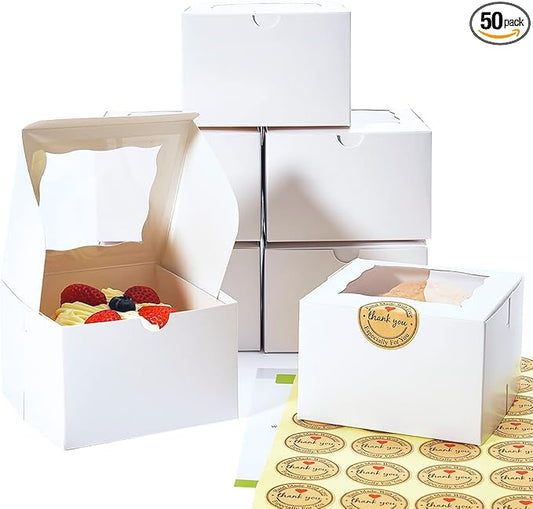 Cookie Boxes with Window 4.5x4.5x3 Inch-50 Pack,White Bakery Boxes,Mini Treat Boxes for Mini Bundt Cake and Individual Cheesecakes