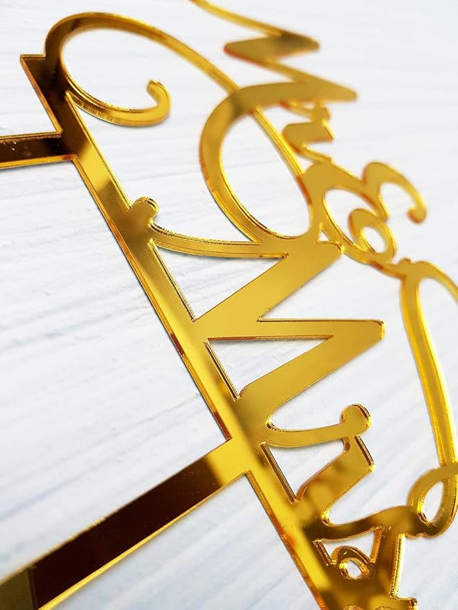 Mr and Mrs Cake Topper, Bride and Groom Sign Wedding/Engagement Cake Toppers Decoration, Mirror Gold Acrylic