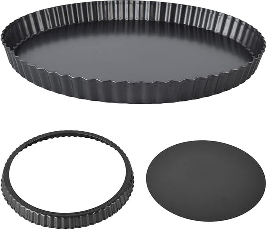 Tart Pan, Carbon Steel Quiche Pan with Removable Bottom Nonstick Deep Baking Dish Pie Plate Mold for Baking Tarts, Pies, Quiches, Brownies (12 inch)