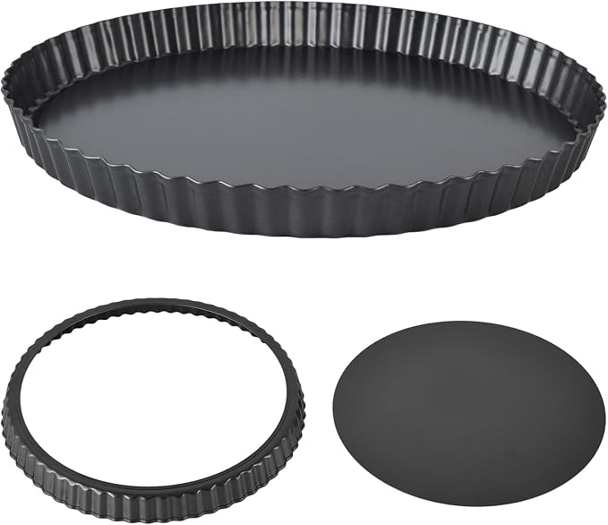 Tart Pan, Carbon Steel Quiche Pan with Removable Bottom Nonstick Deep Baking Dish Pie Plate Mold for Baking Tarts, Pies, Quiches, Brownies (10 inch)