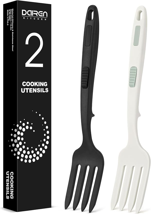 Silicone Flexible Cooking Fork, 11.6 Inch Heat Resistant, Large Non Stick for Mixing, Mashing, Whisking (BW)