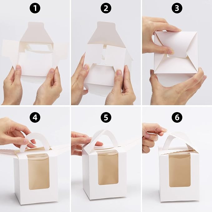 acDesign 100Pcs Cupcake Boxes With Window 3.6in*3.6in*4.3in Cupcake Carrier Individual With Handle and Inserts for Wedding Bakery Wrapping Party Favor Packing(White)
