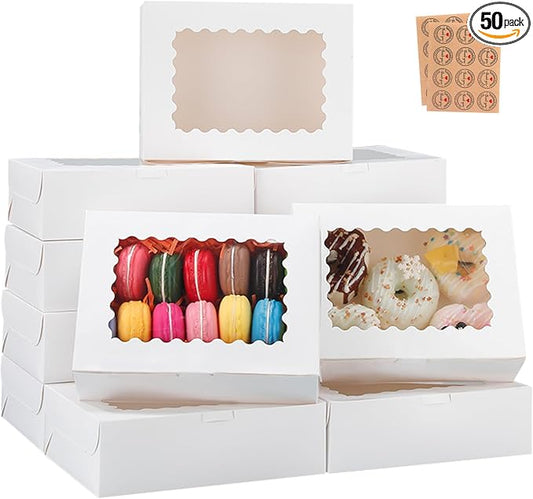 50pcs 8x6x2.5 Inch Cookie Boxes with Window White Bakery Boxes Pastry Boxes,Treat Boxes Strawberry Boxes for Chocolate Covered Strawberries,Muffins