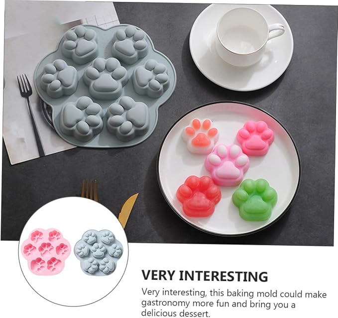 STOBAZA 2Pcs Non-stick Silicone Cat Paw Baking Molds Kit Pink Blue for DIY Cookies Chocolate Fondant Wear-resistant Household Silicone Mold for Cake Decorating and Craft Modeling