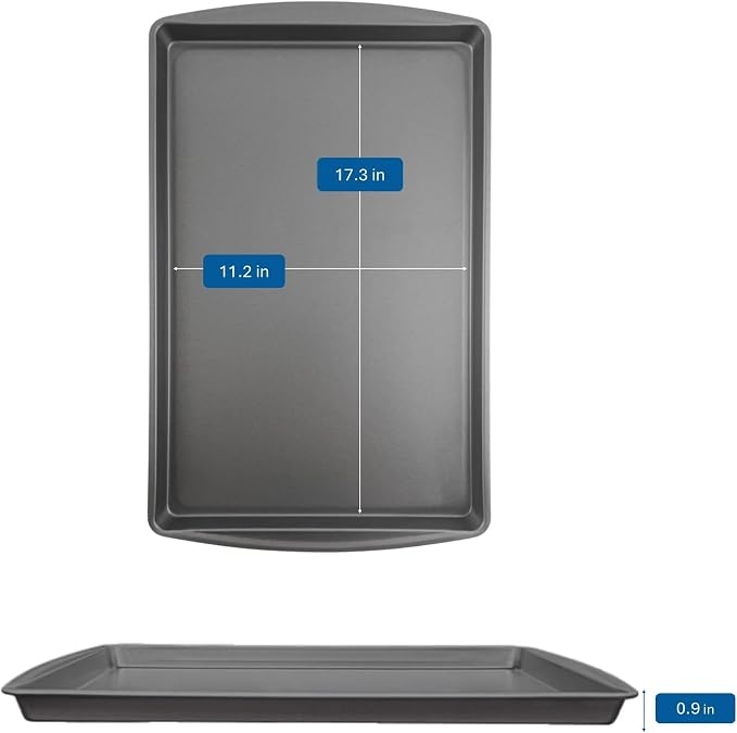 17"x11" Nonstick Baking Sheet - Large Rectangle Cookie Pan for Cookies/Brownies/Roasting, Gray