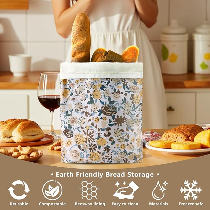 Beeswax Bread Bags for Homemade bread,2 Pack Sourdough Bread Bags,Reusable Bread Bourdough Storage