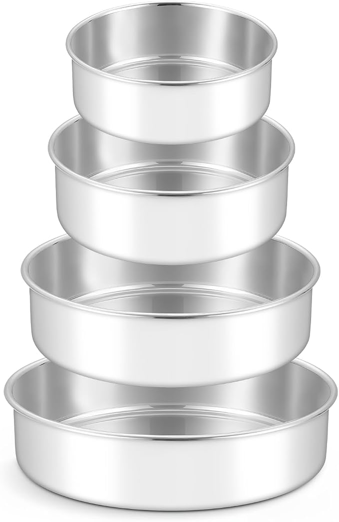 Leonyo 4-6-8-9 In Cake Pans Set of 4, Round Cake Tins for Baking, 2" Deep | Bake a multi-layer cake — perfect for celebrating weddings, birthdays, housewarmings, and graduations