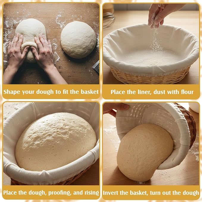 Bread Proofing Basket Cloth Liner 6 Pcs Natural Rattan Banneton Liner 10 Inch Oval Banneton Bread Proofing Cover Basket Cloth Liner Sourdough Bread Baking Supplies Cloth Bowl Covers for Bread Proofing