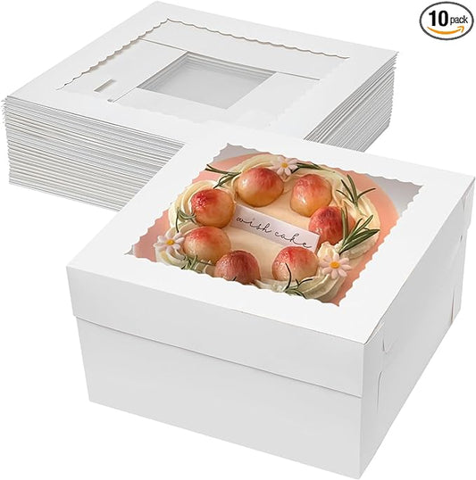 Mefleet 14x14x6 Inch Cake Boxes 10pcs Bakery Boxes for Tier Cakes with Window 14 Inch White Large Tall Cardboard Bakery Take Out Carrier Containers with Lids for Wedding, Birthday, Party
