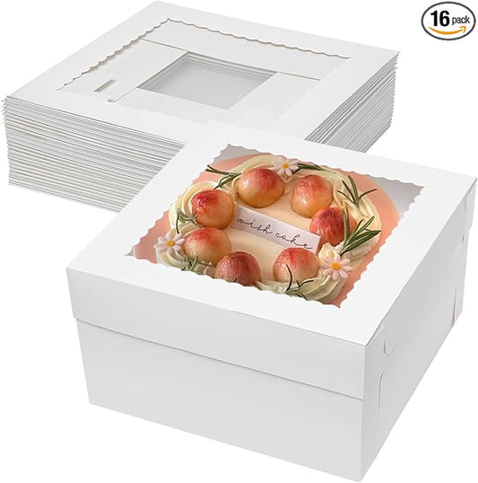 Mcfleet 12x12x6 Inch Cake Boxes 16pcs Bakery Boxes for Tier Cakes with Window 12 Inch White Large Tall Cardboard Bakery Take Out Carrier Containers with Lids for Wedding, Birthday, Party